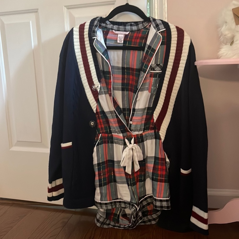 Whole pajamas set!! Victoria’s Secret pajamas with a navy blue cardigan